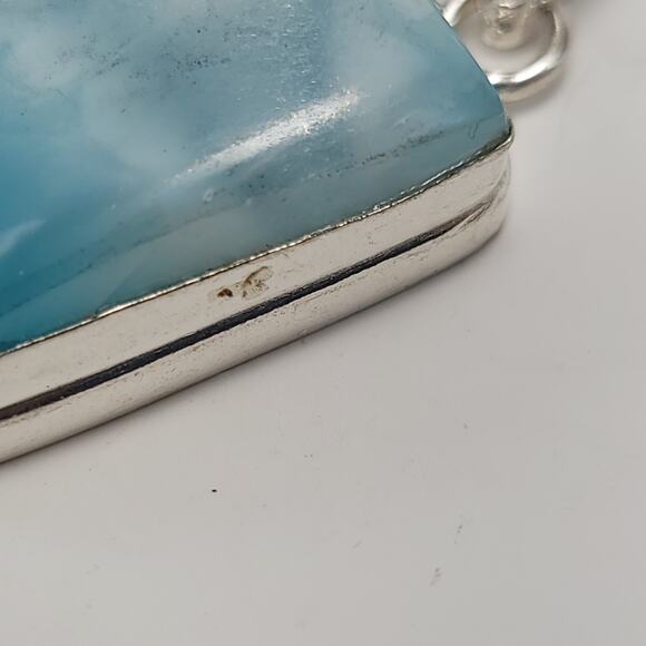Tranquil Blue Larimar Silver Pendant (1.5") with 18" Necklace - Picture 4 of 8